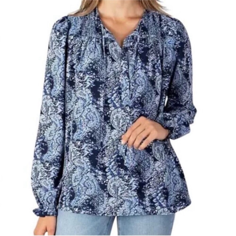 Joie Blouse Peasant Style Blue Parisian Paisley 1/4 Button Size Medium